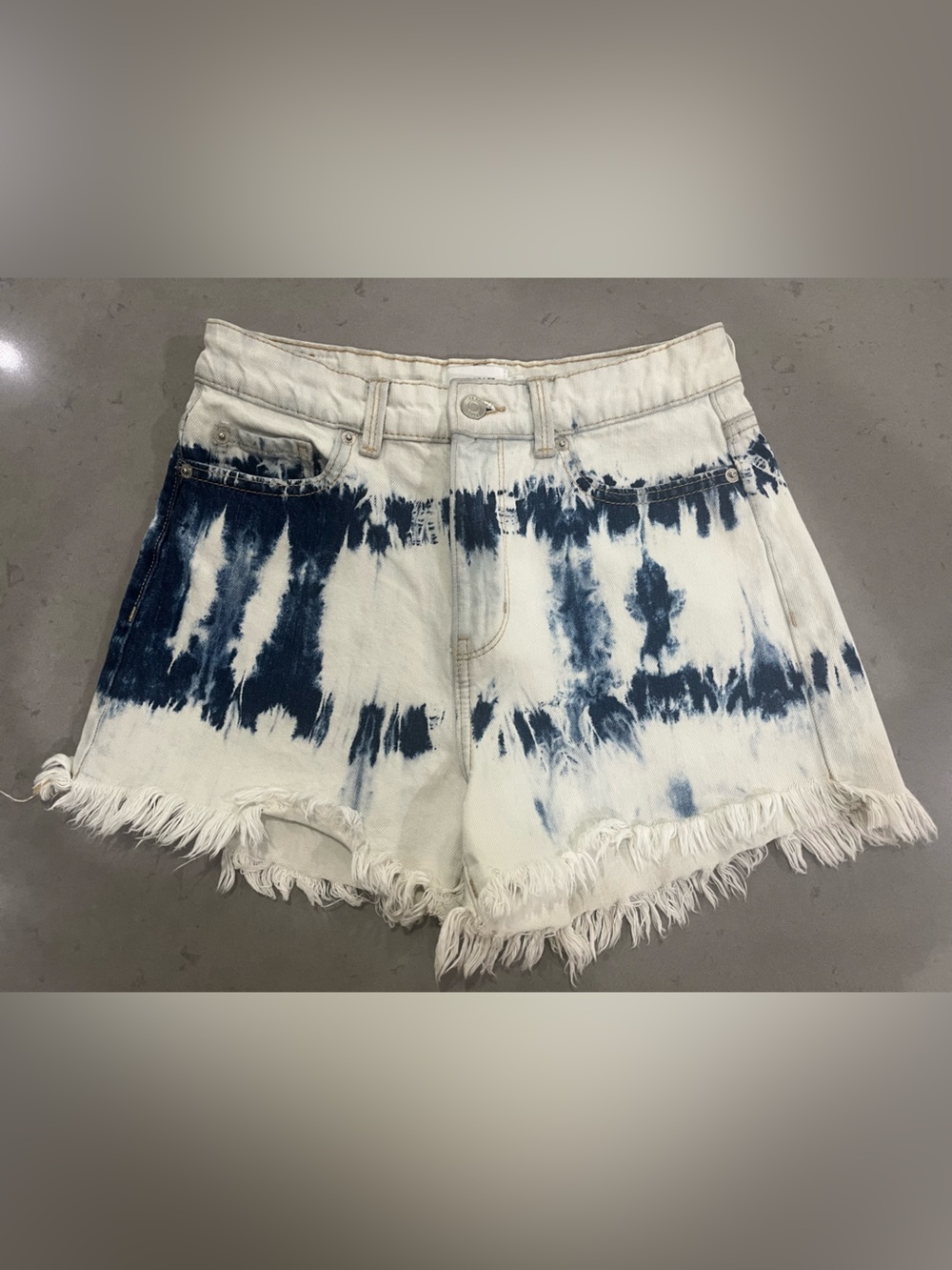 True Craft Tie-Dye Denim Shorts in Blue & White